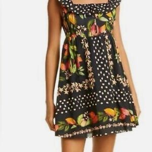 FARM Rio Cocoa Paradise Mini Dress Tropical Polka Dot Ruffle Size XS